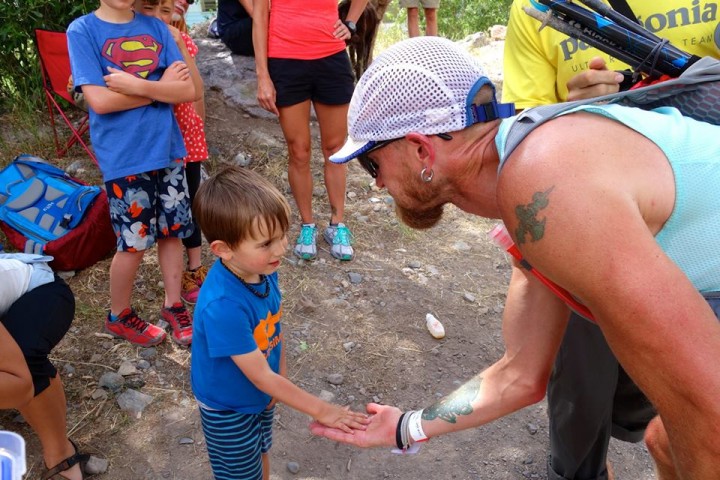 Ouray. Giving my 3-year old son five before I took off. Photo by iRunFar.com